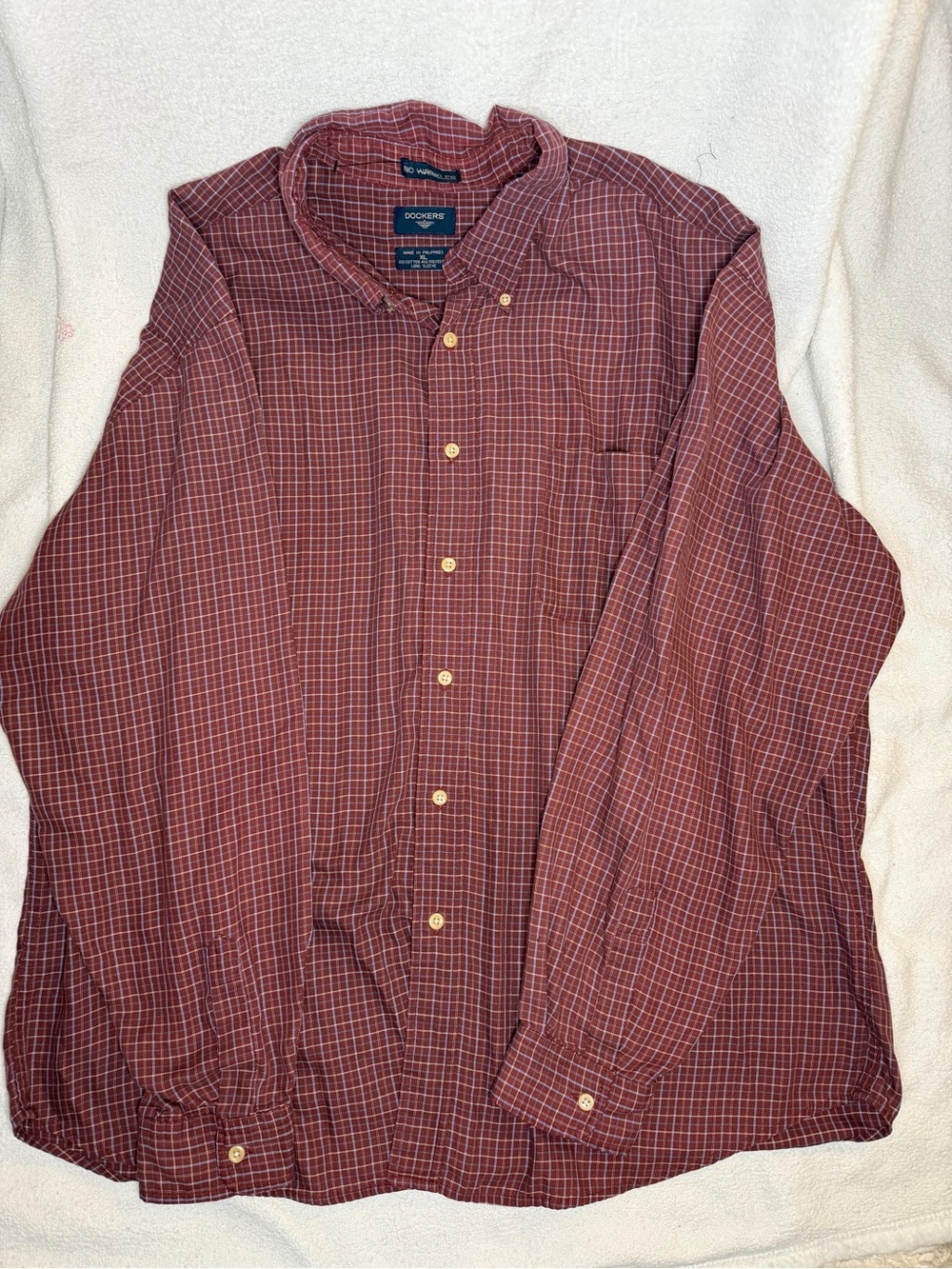Dockers Men's Maroon Plaid Button-Down Shirt